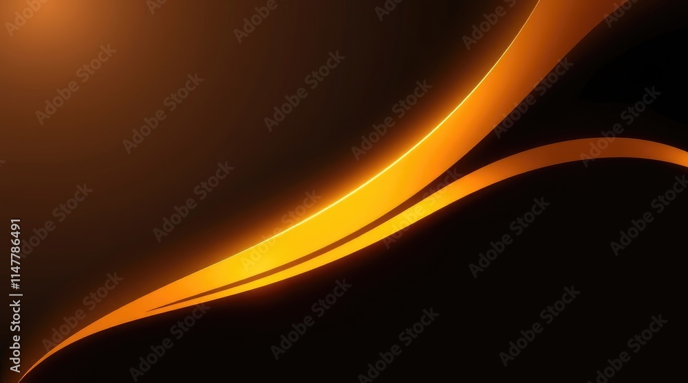 Poster curved lines of vivid orange gracefully contrast with a dark background, creating a dynamic and mode