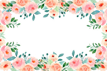 Watercolor flowers frame background for design. Floral border frame card template. Vector design illustration. for banner, wedding card.