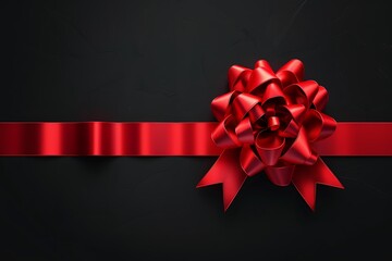 Elegant Red Bow with Ribbon on Dark Background for Gift Wrapping