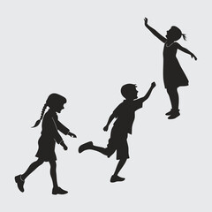 Childreen playing image silhouitte vector art and illustration