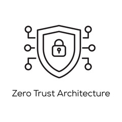 Zero Trust Architecture Icon – Shield with Network Security and Access Control- Editable stroke width vector line icon