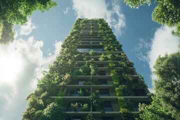 Green building with plants on facade  urban ecology concept  Sydney.