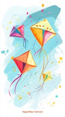 Happy Makar Sankranti, Colorful flying kites for Makar Sankranti festival