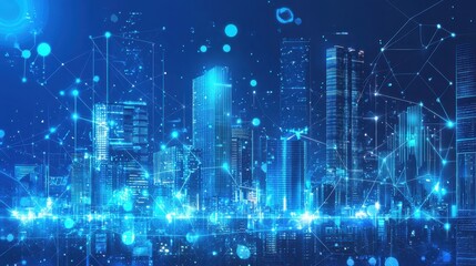 Urban Financial Growth and Economy Concept with City Skyline and Digital Elements Representing Innovation