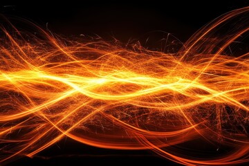 Vibrant Flames and Spark Trails Intertwining in a Dynamic Display of Energy and Motion Against a Dark Background for Visual Impact and Dramatic Effect