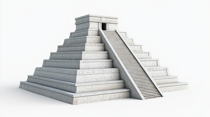Mayan pyramid 3D rendering isolated on a white background representing ancient Mesoamerican civilization