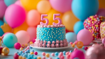 Twins celebrate their special day surrounded by bright balloons and a dazzling cake adorned with pink and blue frosting. Joy and laughter fill the air as friends gather