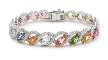 Elegant Colorful Gemstone Bracelet with Silver Accents and Design