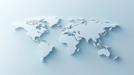Fototapeta premium 3D world map with a light blue background, simple design, white paper texture