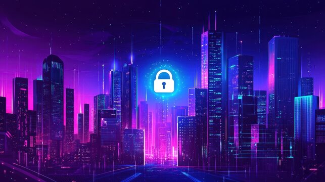 Digital security in futuristic cityscape for safer internet day