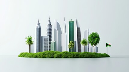Saudi Arabias skyline with nature celebrating National Day including traditional and modern elements