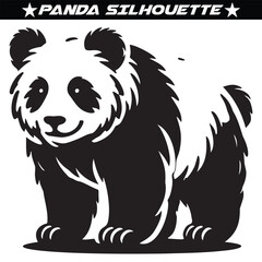 Panda Silhouette with white Background, Stylized in Vector Illustration, panda, teddy. Panda silhouette vector illustration art
