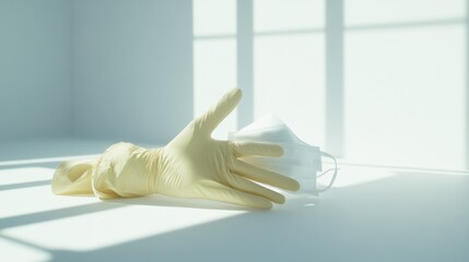 Surgical Gloves and Mask on Clean White Surface