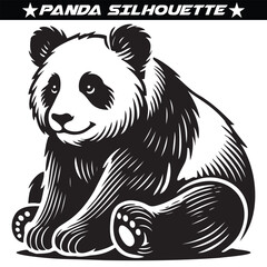Panda Silhouette with white Background, Stylized in Vector Illustration, panda, teddy. Panda silhouette vector illustration art
