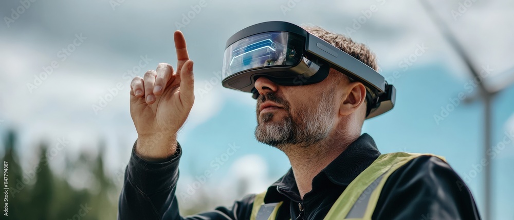 Aufkleber Engineers using augmented reality glasses to visualize a building blueprint on-site