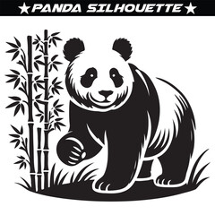 Panda Silhouette with white Background, Stylized in Vector Illustration, panda, teddy. Panda silhouette vector illustration art
