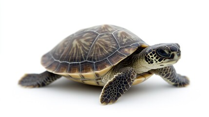 Fototapeta premium Small turtle hatchling isolated on white background.