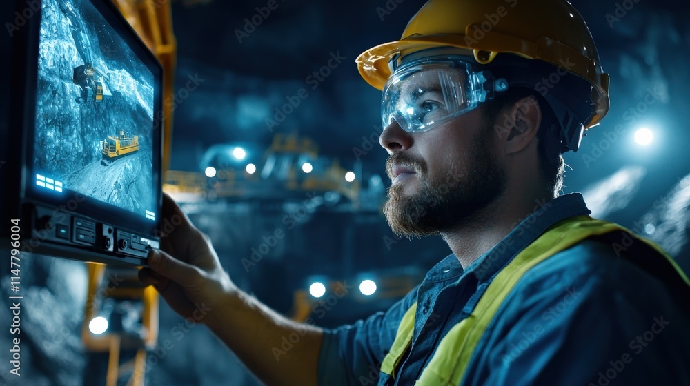 Poster An engineer remotely controlling a mining machine via a holographic interface