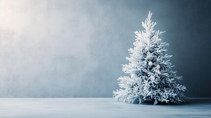 Fototapeta premium Minimalist gray background for product photography with just one white Christmas tree