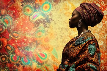 Fototapeta premium Elegant silhouette of woman adorned in colorful attire, surround