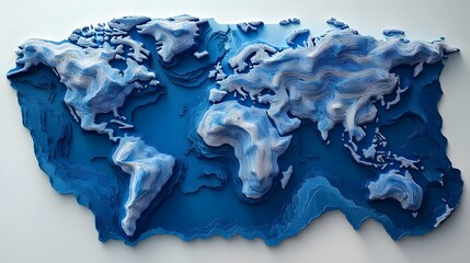 Blue Topographical World Map Relief Art