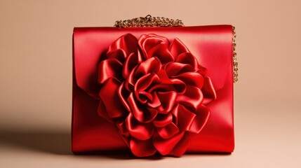 Elegant Red Satin Handbag with Flower Detail for Fashion Lovers
