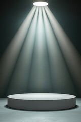 Illuminated circular platform surrounded by dramatic light beams