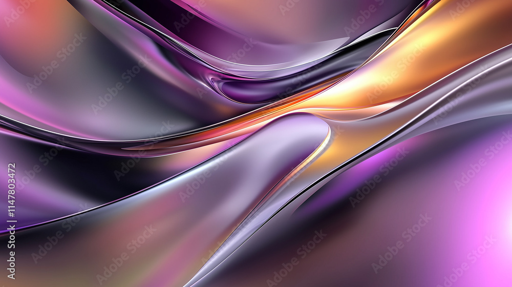 Poster fluid abstract art: dynamic gradient waves in purple, yellow, and black. a futuristic, hypnotic visu