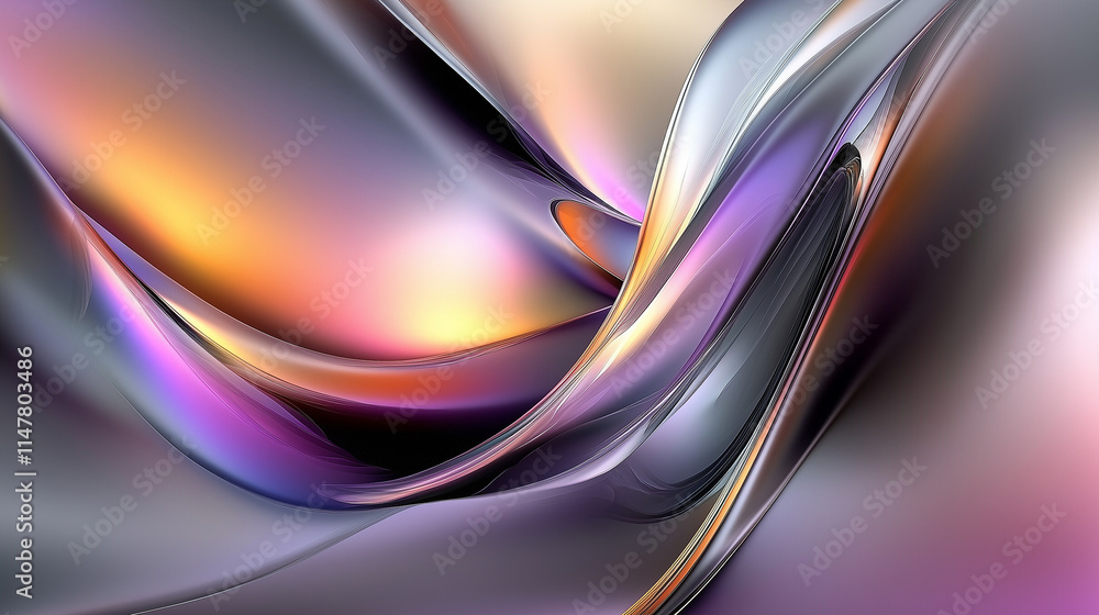 Poster fluid abstract art: dynamic gradient waves in purple, yellow, and black. a futuristic, hypnotic visu