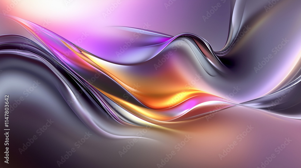 Poster fluid abstract art: dynamic gradient waves in purple, yellow, and black. a futuristic, hypnotic visu