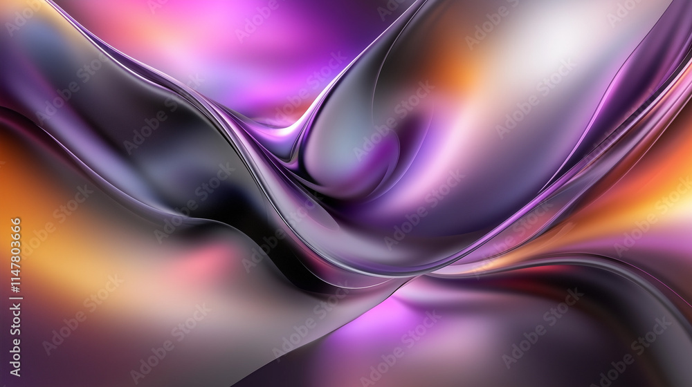Poster fluid abstract art: dynamic gradient waves in purple, yellow, and black. a futuristic, hypnotic visu