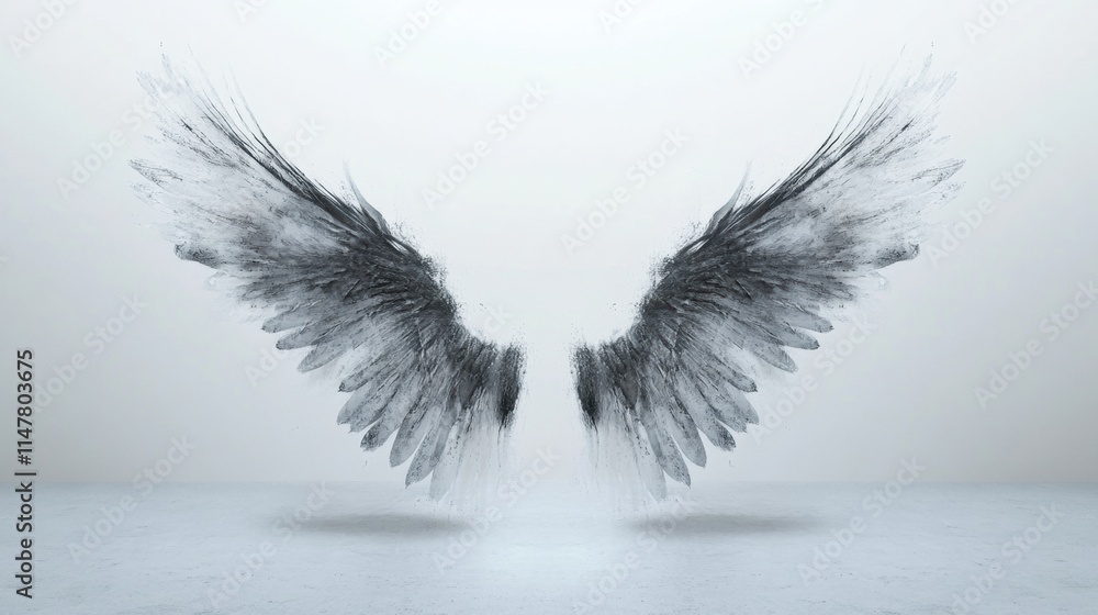 Aufkleber artistic display of black wings created with spray technique on a light background. generative ai