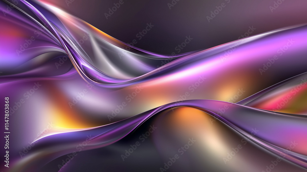 Poster fluid abstract art: dynamic gradient waves in purple, yellow, and black. a futuristic, hypnotic visu