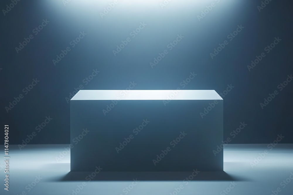 Poster minimalistic scene with illuminated pedestal casting soft shadow