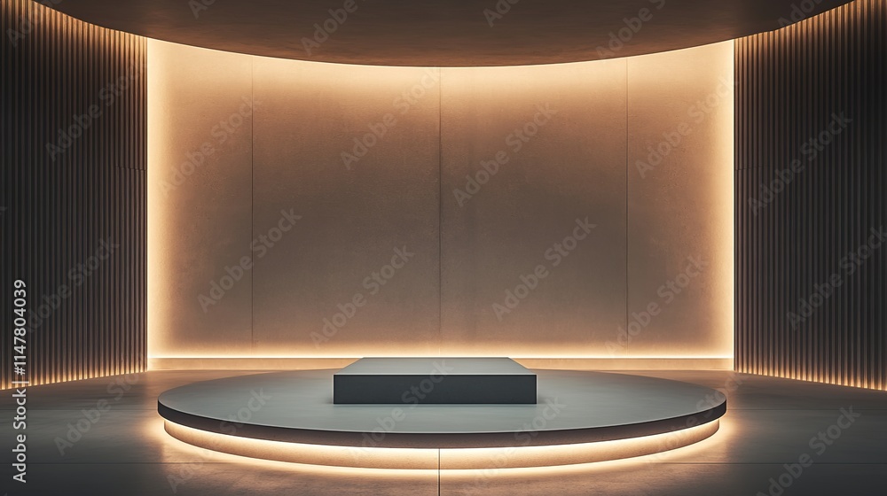 Poster Minimalistic display area with soft, glowing lights highlighting