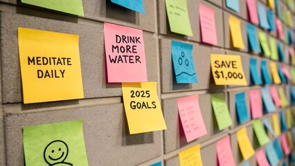 Sticky Note Wall for New Year Goal-Setting