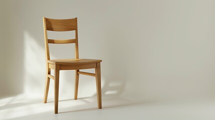 A classic wooden chair with a smooth finish, sitting against a pure white backdrop, casting minimal shadows.