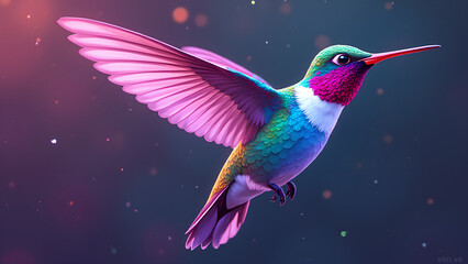 Obraz premium Digital painting of a hummingbird with sharp geometric details and bright pink and blue colors
