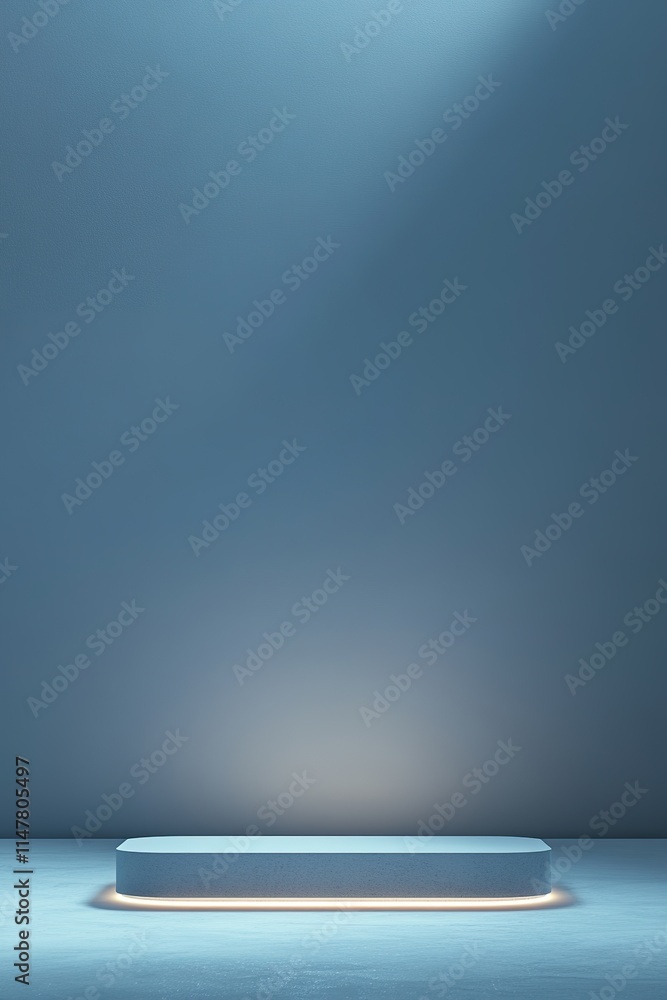 Poster Minimalistic display platform illuminated softly, creating an in