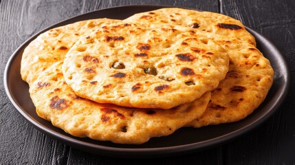 Freshly Cooked Indian Bread on a Black Wooden Table Surface