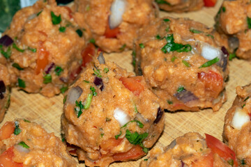 Close Up Of Golden Roasted Smashed or Crushed Potatoes on a Baking Tray
