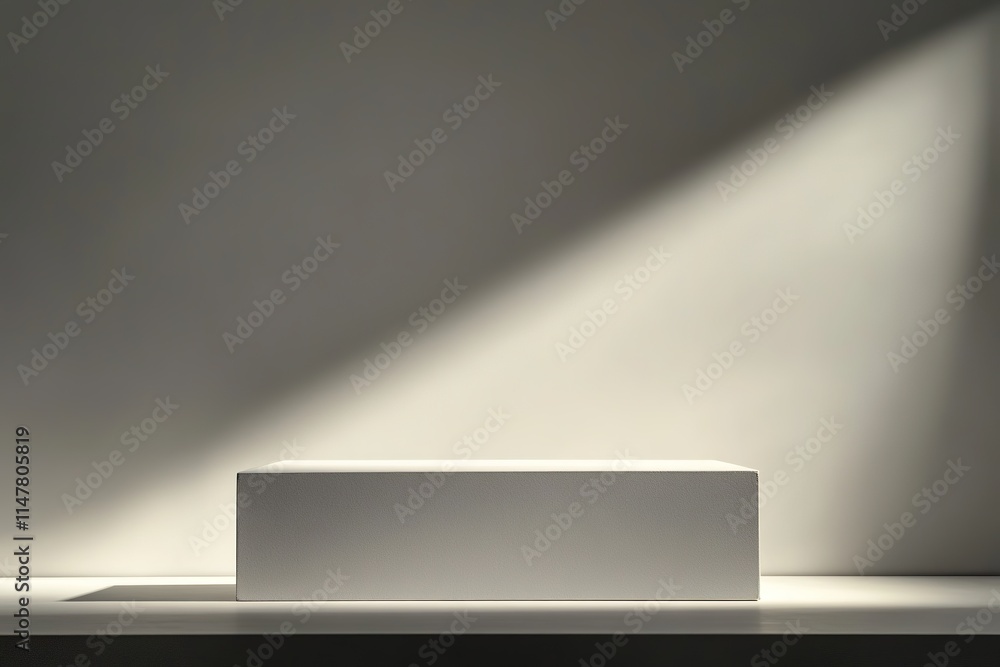 Poster minimalist scene with rectangular platform illuminated by soft l