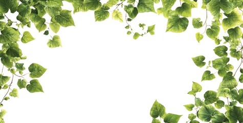 Green ivy leaves frame isolated white backdrop.
