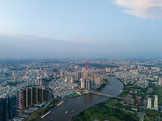 Fototapeta premium A city with a river running through it