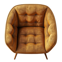 Top view of a 60's Stylish tufted armchair in warm tones.