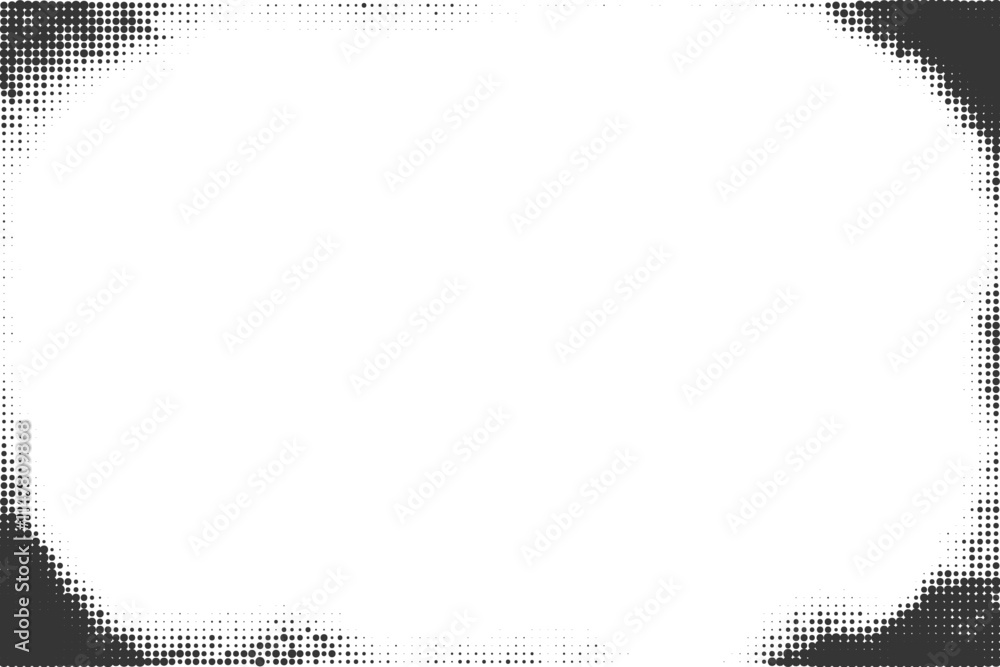 Aufkleber halftone frame with gradient effect in corners. textured grunge border with fade. old dotted vintage