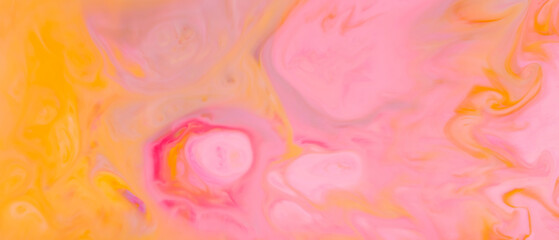 Fluid Art Paint Background with Pink and Orange Colors on Liquid Surface