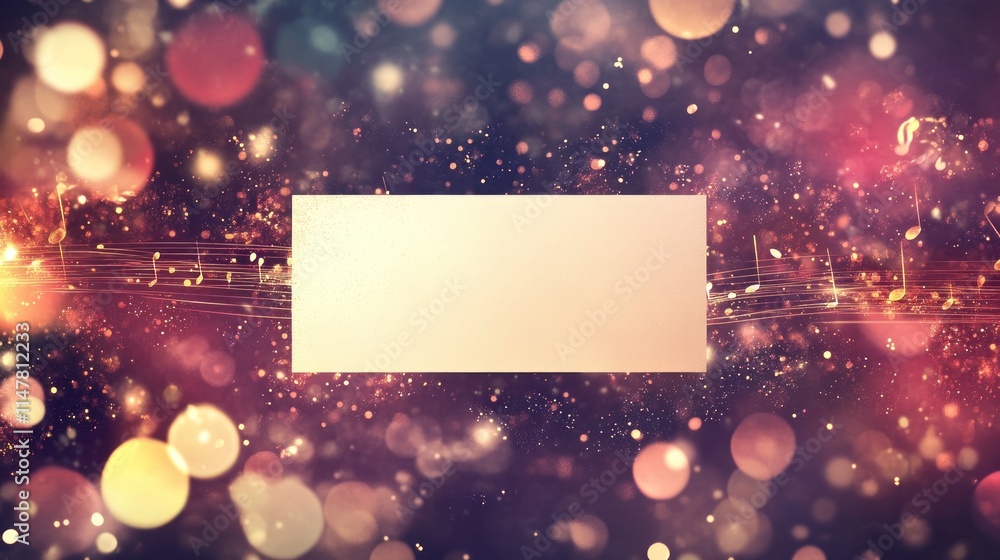 Poster bokeh lights background with blank rectangle space for text.
