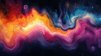 Abstract cosmic swirls; vibrant, colorful nebula.