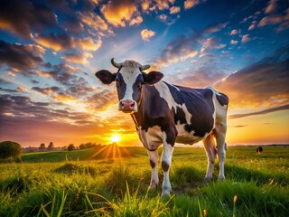 Curious Cow Meadow Summer Sunset Night Photography - Rural Idyll Farm Animal Landscape